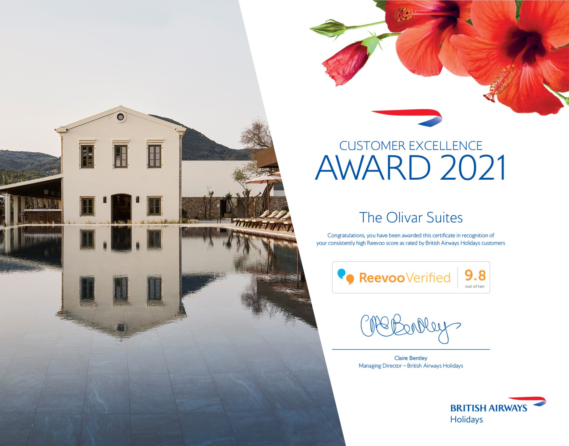 The Olivar Suites - British Airways Holidays Customer Excellence Award for 2021